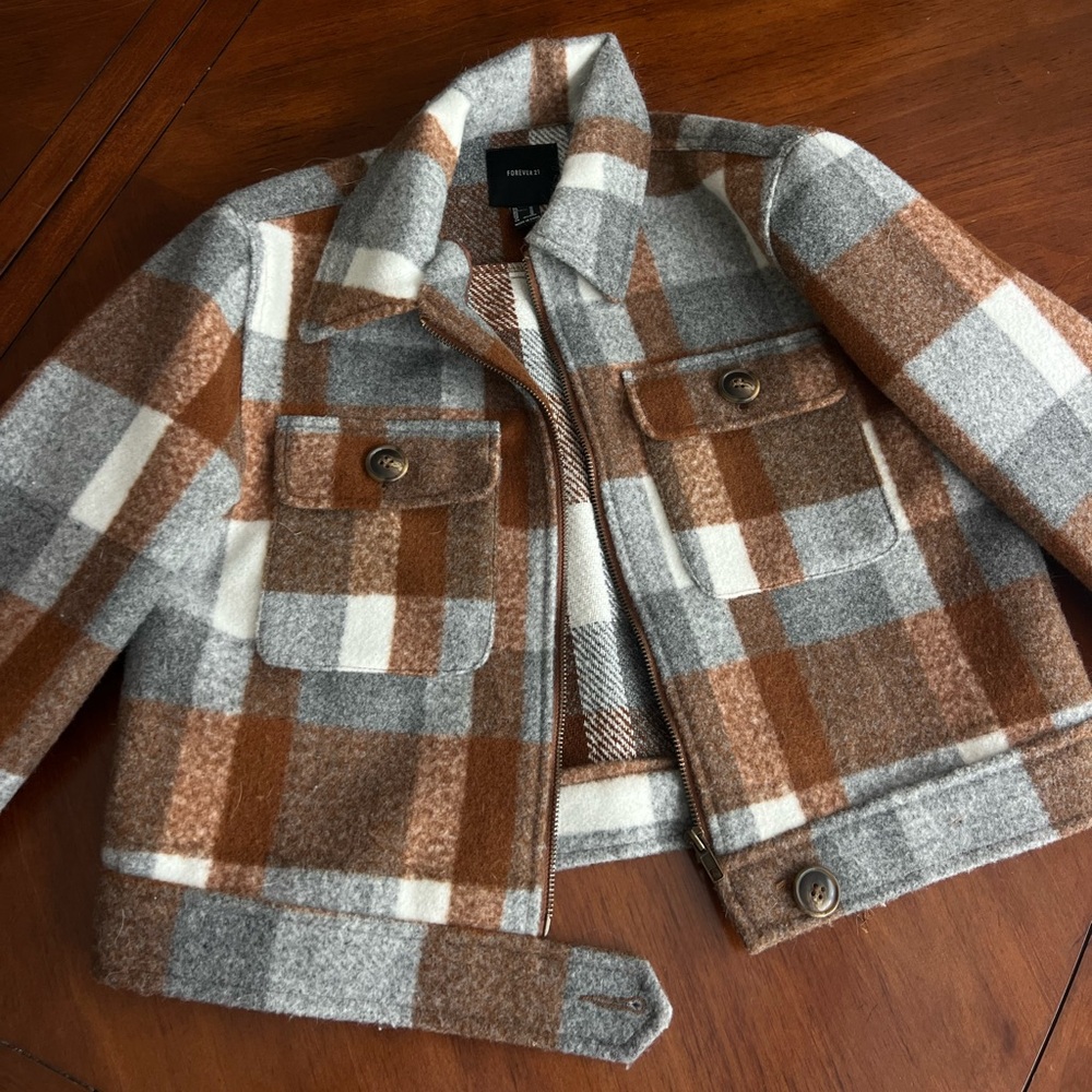 Forever 21 Brown and Gray Plaid Jacket
